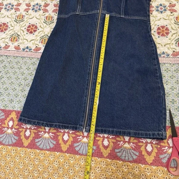 TOPSHOP MOTO Zip Front Denim Dress in Indigo Size 8 Bodycon Mini V-Neck EUC - Picture 9 of 9